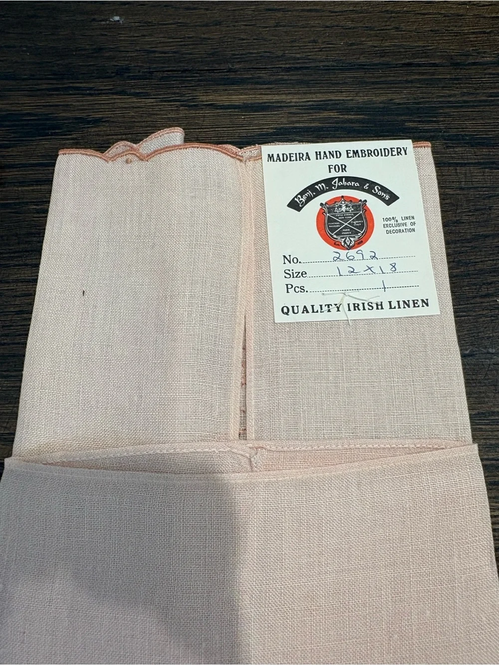 Vintage Embroidered Floral Linen Guest Towel - Soft Peach